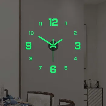 1 бр. стенни часовници, модерна творческа кръгло огледало без рамка декорации за всекидневна, кухня, офис, лесен монтаж, безшумен