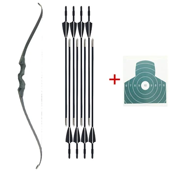 1 Комплект Black Хънтър Традиционен ловен рефлексология на лъка и стрелите за стрелба на открито Извит лък дървена разрезной лък за стрелба с лък