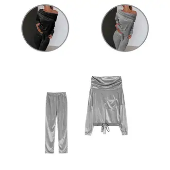 1 комплект, стилна hoody, спортни панталони, однотонная градинска дрехи с джобове, топло hoody с наклонена деколте, спортни панталони