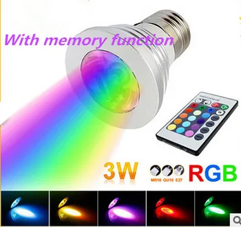10 бр./лот, led RGB-прожектори с дистанционно управление, на база E27, функция памет, цветен прожектор с регулируема яркост, RGB E27 E14 B22 GU10 GU5.3 MR16