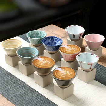 100 мл Креативна ретро керамични кафеена чаша от груба керамика, чаша за чай, японски, лате, порцеланова чаша с цветен модел, Керамична чаша за кафе