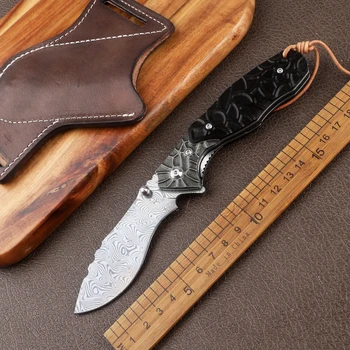 110 Слоеве Дамасской стомана, тактически сгъваем нож с черна дървена дръжка EDC, инструмент за оцеляване в джунглата на открито, ловен инструмент за оцеляване в джунглата