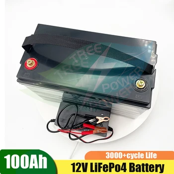 12V 100ah 120AH lifepo4 акумулаторна батерия lifepo4 12V 100AH литиева батерия с BMS за инвертор, лодка двигател, RV + зарядно устройство 10А