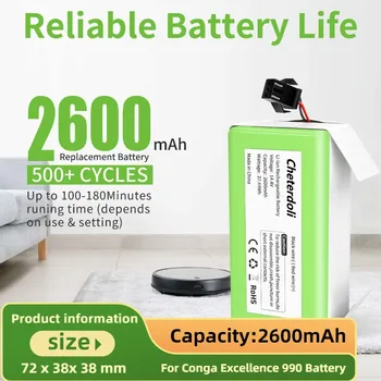 14,4 v 2600 mah Литиево-йонна батерия за Conga Excellence 950 990 1090 1790 1990 Deebot N79S N79 DN622 Eufy Robovac 11 S 12x500