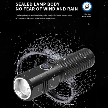 1500ЛМ фенерче-flash Type-C USB, акумулаторна батерия, издръжлив, водоустойчив, за нощна работа, за разходка, аварийно фенерче