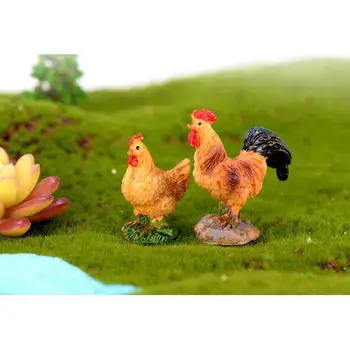 2 бр. миниатюрни фигурки пиле, украса от смола, развитие на играчка за деца