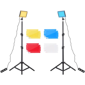 2 опаковане на led видеосветильника 5600K е за фотография, заполняющий светлина с регулируем статив, 4 цветни филтъра за директно излъчване на видео-конферентна връзка