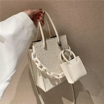 2 предмета, ретро Ежедневни квадратна чанта с капак 2022, ново качество, дамски дизайнерска чанта от изкуствена кожа, акрилна лента за носене през рамо, чанта-месинджър