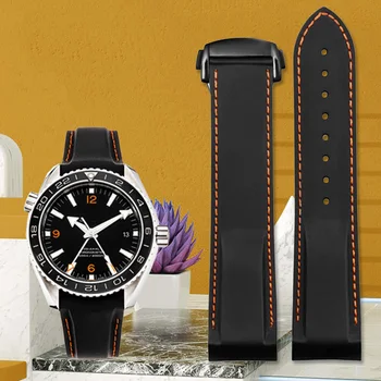 20 мм и 22 мм, Гумени, силиконови каишки за часовници с извит край за Omega Seamaster 300 Speedmaster каишка брендовый каишка за часовник в синьо Черно оранж