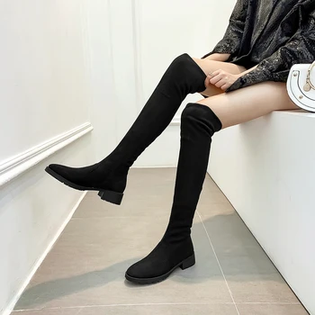 2019 Г. Обувки, дамски обувки, черни леопардовые Ботуши над коляното на дебелите обувки, зимни Дълги зимни ботуши на меху, запазването на топлина, Обувки 34-43