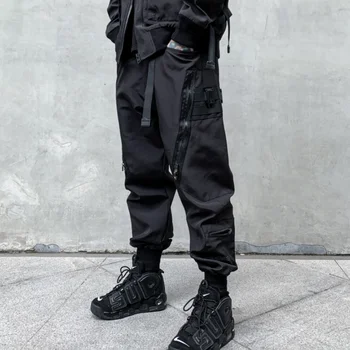 2022, есен, корейски стил, уникален дизайн, панталони-карго, мъжки ежедневни свободни черни панталони за мъже, размер M-3XL