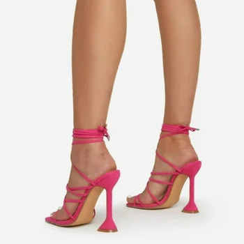 2023 г., однотонная дамски обувки дантела, чехли с отворени пръсти, чубрица вечерни обувки на дебелите обувки, Дамски Ежедневни Нови Летни дамски сандали