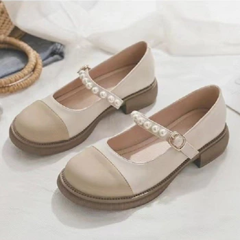 2023 г. Пролетно новост дамски кожени обувки с Модерен дизайн с перли корейската версия на Mary Jane Ежедневни лоферы дамски обувки на плоска подметка