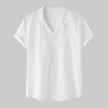 2023 Европейската и американската пролетно-лятна нова памучен бельо риза с къси ръкави, однотонная проста свободна риза голям размер
