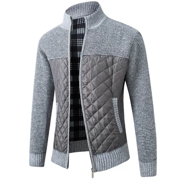 2023 Есен-зима, нова мъжки яке, приталенная яке с цип с висока яка, мъжки однотонная дебела топло яке, мъжки пуловер