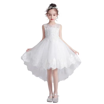 2023 Лятна бебешка рокля на принцеса за рожден ден, сватба парти, фатиновый асиметричен размер за момичета с цветя модел, Размер 4-9
