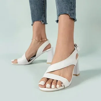2023 Модни дамски летни сандали от лачена кожа, пикантен дамски официални обувки на висок ток с отворени пръсти и рибено уста, дамски чехли