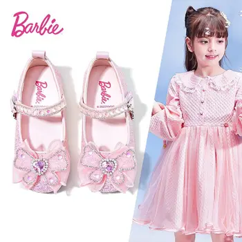 2023 Нова кожена обувки за деца Барби и момичета, Kawaii, пролет-лято, аниме, детски меки обувки на принцесата на равна подметка с кристали, подаръци