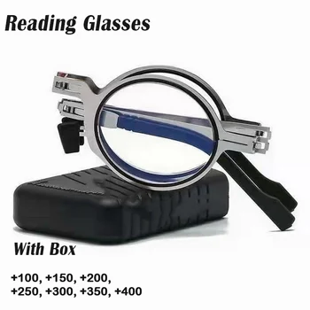 2023 НОВИ Преносими Метални Сгъваеми Кръгли Очила За Четене на Мъже, Жени С Анти-Синя Светлина, Очила За Старческо, Рамки За Очила С Диоптриями