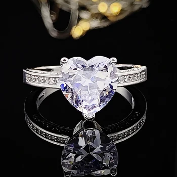 2023 постъпването на ново, модерно сребърен пръстен скъп диаманти във формата на сърце за сватба, годеж, декорации на пръсти за такива момичета, R4325