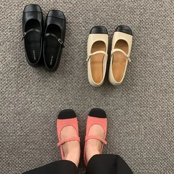 2023, пролетта на нова марка, разноцветни дамски обувки на плоска подметка, модни черни обувки Mary Jane, с кръгло бомбе, ежедневни балет апартаменти в плоска подметка