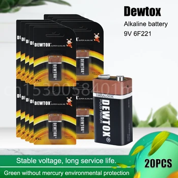 20PCS Нов Оригинален Dewtox 9V Алкална Батерия 6F22 PPP3 6LR61 MN1604 за MP3 Walkman Безжичен Звънец Слушалки Димна Аларма