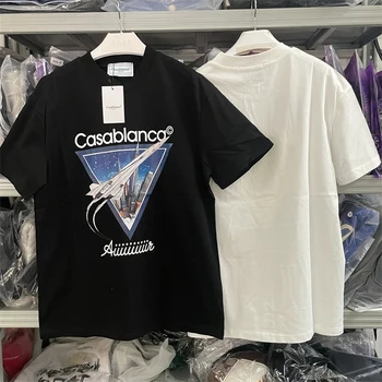 23SS Благородна лятна тениска Casablanca с участието на самолета, свободна мъжки дрехи с къси ръкави, ежедневни тениска Viking