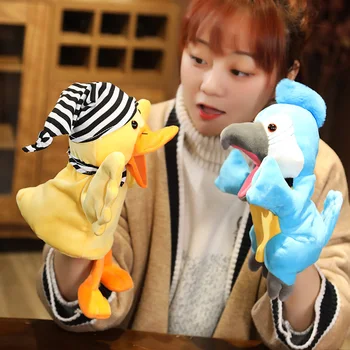 28CM Cartoon Смешни Plush Toys Hand Куклен Сладко Parrot Duck Gloves Children Holiday Game Props Карикатура на ръчно изработени кукли Marioneta