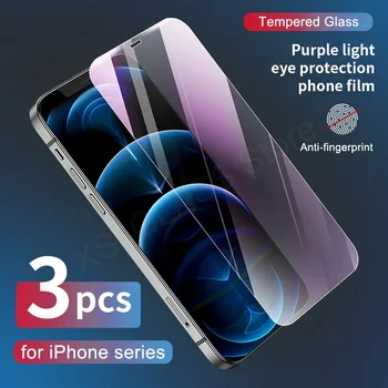 3 бр., закалено стъкло със защита от сините лъчи за iPhone 14 13 12 11 Pro Max XR XS Max 6 7 8 Plus SE 2020, предпазно стъкло за екран