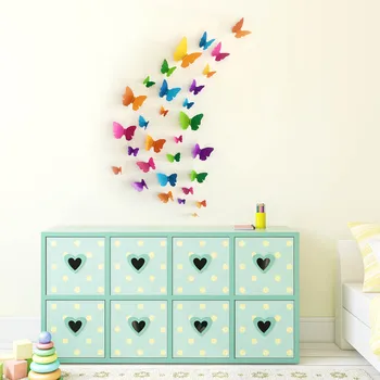 30 бр./опаковане., 3D PVC, стикер на стената във формата на пеперуда, Декор, водоустойчив художествени етикети, Украса за дома, EL