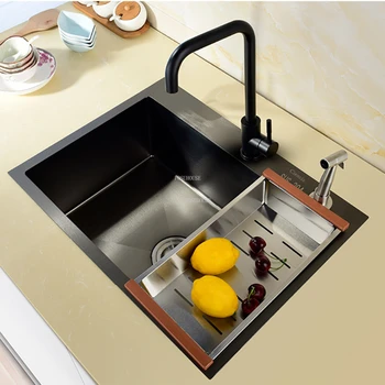 304 Кухненски мивки от неръждаема стомана, черен цвят, аксесоари за съвременната домашна кухня, удебелена мивка за кухненски плот с един слот за ръчно изработени