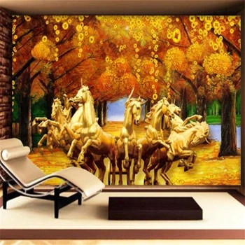 3d тапети wellyu по поръчка, Златна кон, дърво, тапети за всекидневната, разтегателен диван, спалня, TV, декорация на стени, боядисване на behang