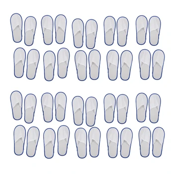 40 чифта бели полотенечных хотелски еднократна употреба тапочек, махровая спа обувки за гости синьо