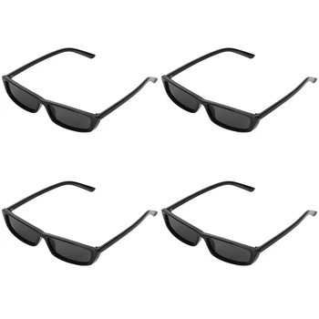 4X Реколта правоъгълни Слънчеви Очила, Дамски Слънчеви Очила в малка Рамка, ретро Очила S17072, Черна Рамка, Черен
