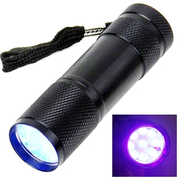 500 бр./лот, 9 led UV фенерче, Ултравиолетова лилаво фенерче, UV-лампа Blacklight, за откриване на Проверка на парите