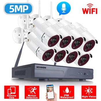 5MP WIFI NVR Комплект за видеонаблюдение 8-Канална Външна Водоустойчив Безжична Камера за Сигурност HD ВИДЕОНАБЛЮДЕНИЕ Wifi IP камера за наблюдение Комплект