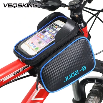 6,2-инчов Велосипедна чанта за телефон, водоустойчива Чанта за предната част на рамката на МТВ наем път велосипедна чанта за телефон със сензорен екран, Аксесоари за велосипед