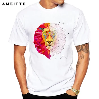 AMEITTE Модерен цветен геометричен дизайн Тениска с лъв Мъжки индивидуалност тениска с домашен любимец принтом Високо качество хипстерские мъжки блузи, тениски