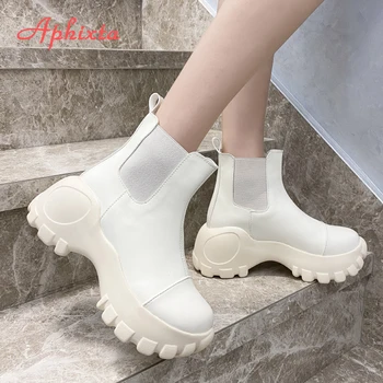 Aphixta/ нови къси ботильоны на платформата е 5 см, дамски водоустойчив обувки на дебела подметка, дамски обувки с еластична гумена лента