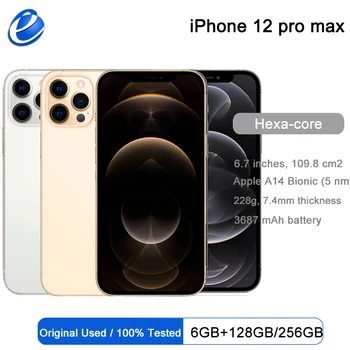 Apple iPhone 12 Pro Max 128 GB/256 GB ROM Отключени смартфон с 6,7-инчов OLED екран Face ID A14 Bionic чип 12-Мегапикселова камера