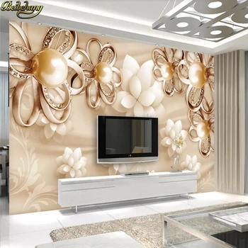 beibehang Потребителски фотообои със златно цвете за поръчка на 3D фон-луксозни стенни рисувани Тапети за хола Разтегателен фон