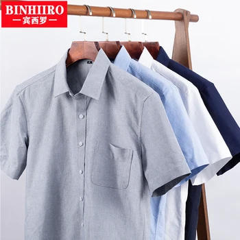 BINHIRO/ лятна мъжка риза с къс ръкав, мъжки ежедневни бизнес однотонная модельная риза, светският бизнес офис памучен мъжки дрехи