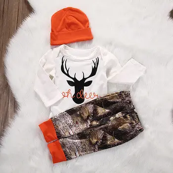 Citgeett Есенни комплекти дрехи за малки момчета, гащеризон с елени за новородени Момичета и момчета, Панталони, Гамаши, шапка, комплект дрехи от 3 теми костюм
