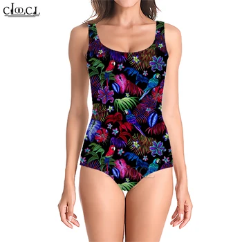 CLOOCL, летен бански костюм за жени, бански костюм с цветове на тропическите гори, принтом папагал, хавайски монокини, женски цели костюми за гмуркане