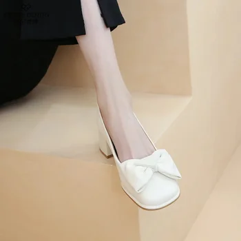 Cresfimix Zapatos De Mujer/ дамска мода пролет-лято обувки от сладка бяла кожа, без закопчалка на квадратен ток, чубрица вечерни обувки-лодка A1098