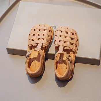 Crochet отворени нескользящие обувки на принцесата подметка Плажни обувки Лятна нов стилен модерен сладък обувки за момичета