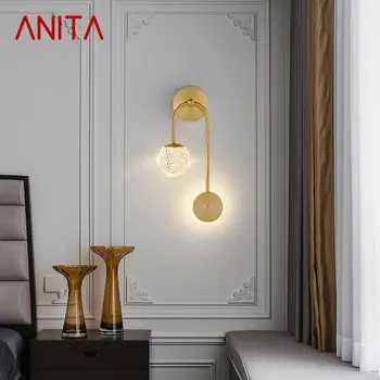 DENI Модерен малка странична лампа от златен месинг, led, 3 цвята, прекрасен креативен стенен лампа за домашен интериор на спалнята