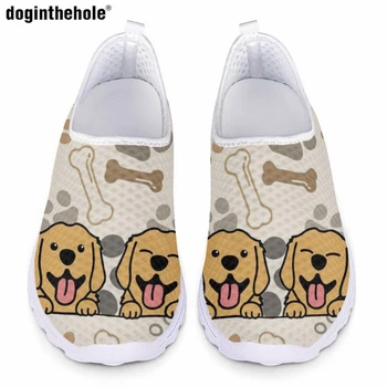 Doginthehole Кавайная бели обувки за медицински сестри, дамски ежедневни модни обувки на плоска подметка с шарките на кученце от карикатура, лека окото обувки без закопчалка