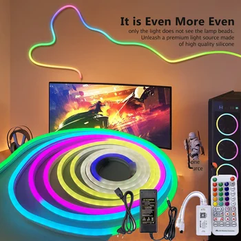 Dreamcolor Led неонова лента 12V RGBIC Neon Въже с водоустойчив ефект ip67, Многоцветен led лента, WiFi Контролер Bluetooth