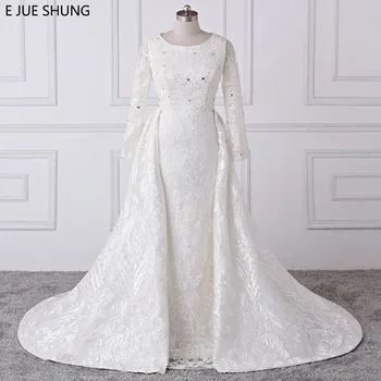 E JUE SHUNG слонова кост луксозни Дантелени сватбени рокли на Русалка, подвижна панделка, сватбени рокли с дълги ръкави, мюсюлмански булчински рокли